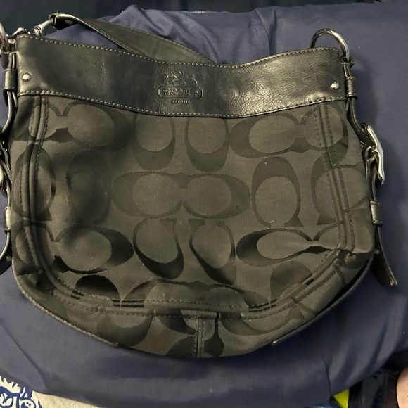 Black Leather Handbag with Blue Interior - Picture 1 of 4